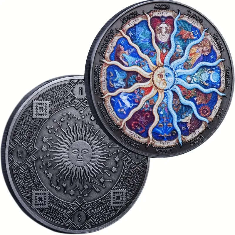 12 Zodiac Signs Colorful Coin with Capsule 40MM Wide