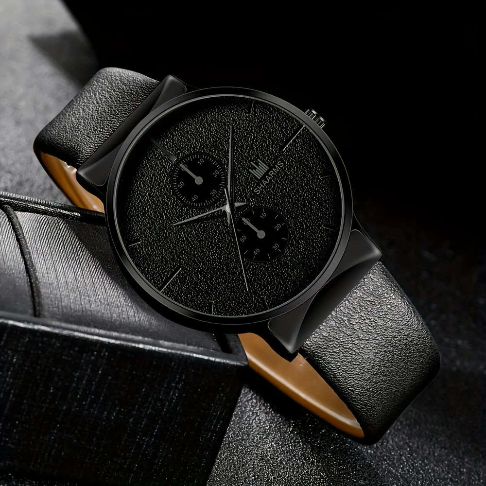 2pcs set Fashion Men's Simple Business Quartz Watch Bracelet Set Ideal Choice For Gifts Color sent