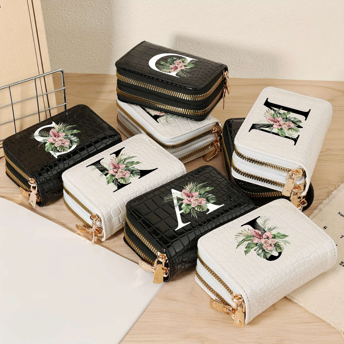 Large Capacity Double Zipper Crocodile Pattern PU Women's Credit Card Wallet