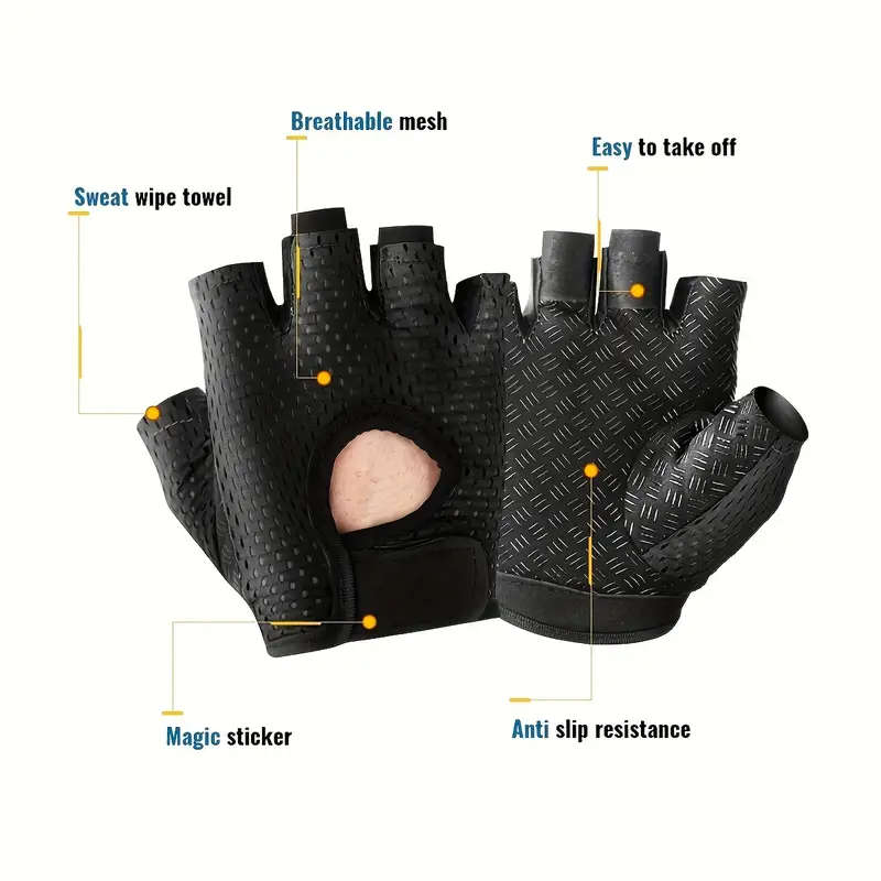 1 Pair Size M Breathable Anti-Slip Half Finger Training Gloves Nylon Mesh Adjustable Wrist Strap