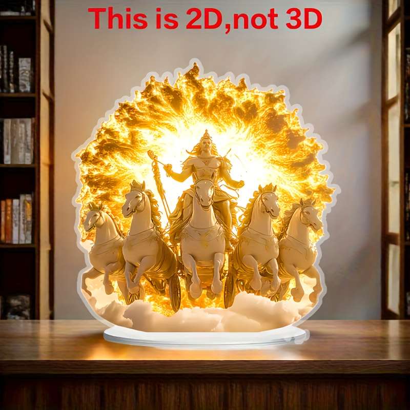 2D Flat Sun God Acrylic Sculpture Mythological Iconic Figure Theme Surreal Fantasy Decor Mul
