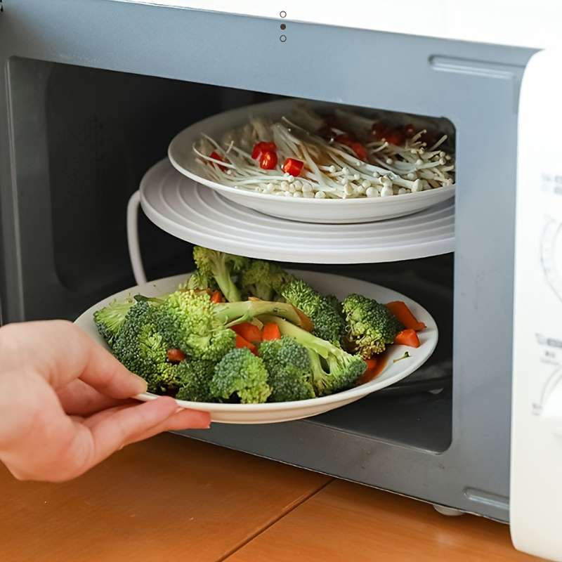 1pc Versatile Double-Layer Plastic Microwave Steaming Rack Multifunctional Heating Serving