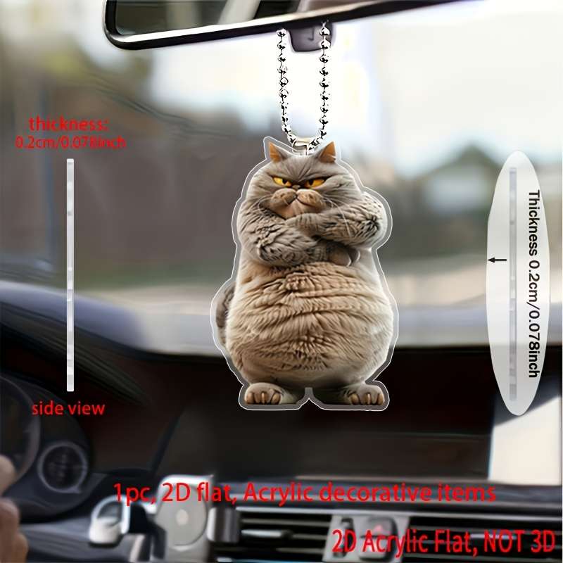 1pc 2D Flat Modern Style Printed Acrylic Cat Car Ornament
