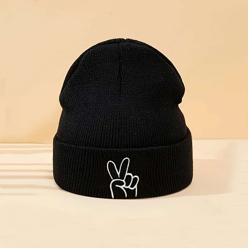 1pc One Pack Gesture Pattern Embroidered Knitted Hat Fashionable and Versatile Same Model for Men