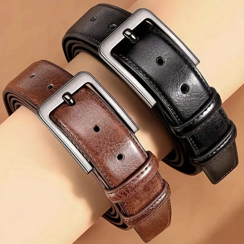 Genuine Leather Cowhide Belt with Western Alloy Buckle, BROWN