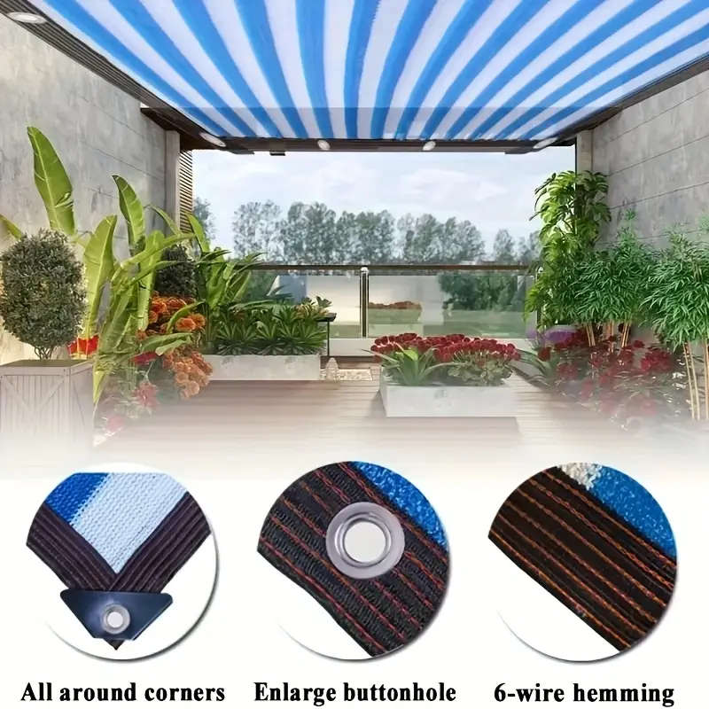 Blue And White Striped Outdoor Rectangular Awning 4×4m