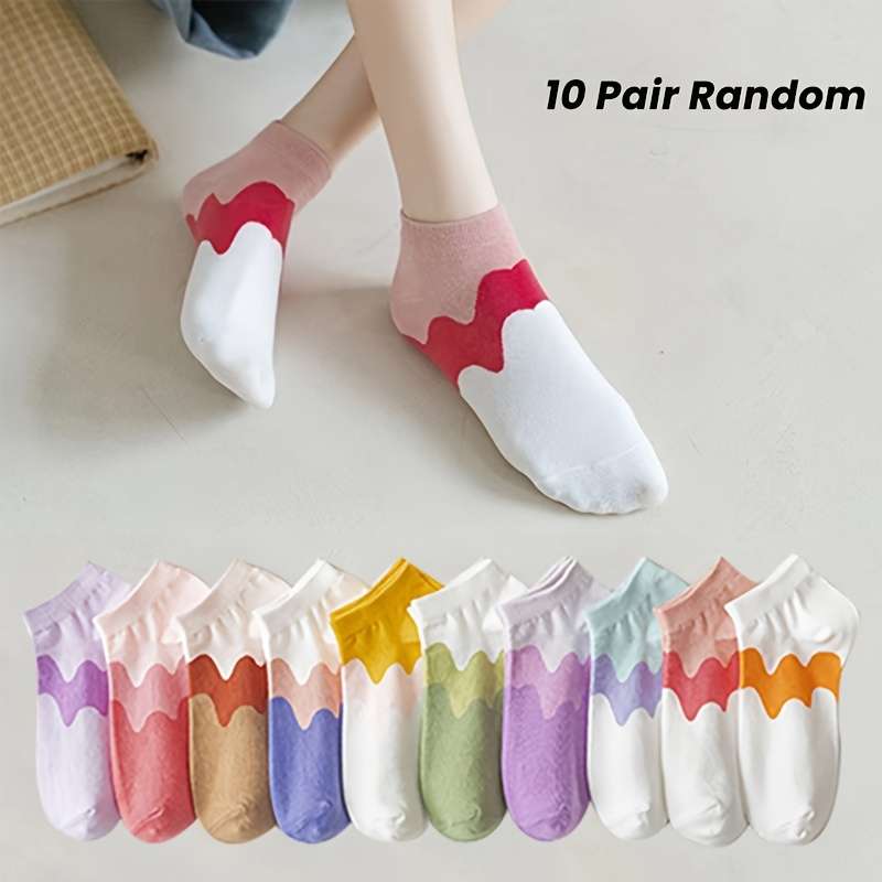 10 Pairs Mixed Colors Random Colors Asian One Size High Elastic Socks