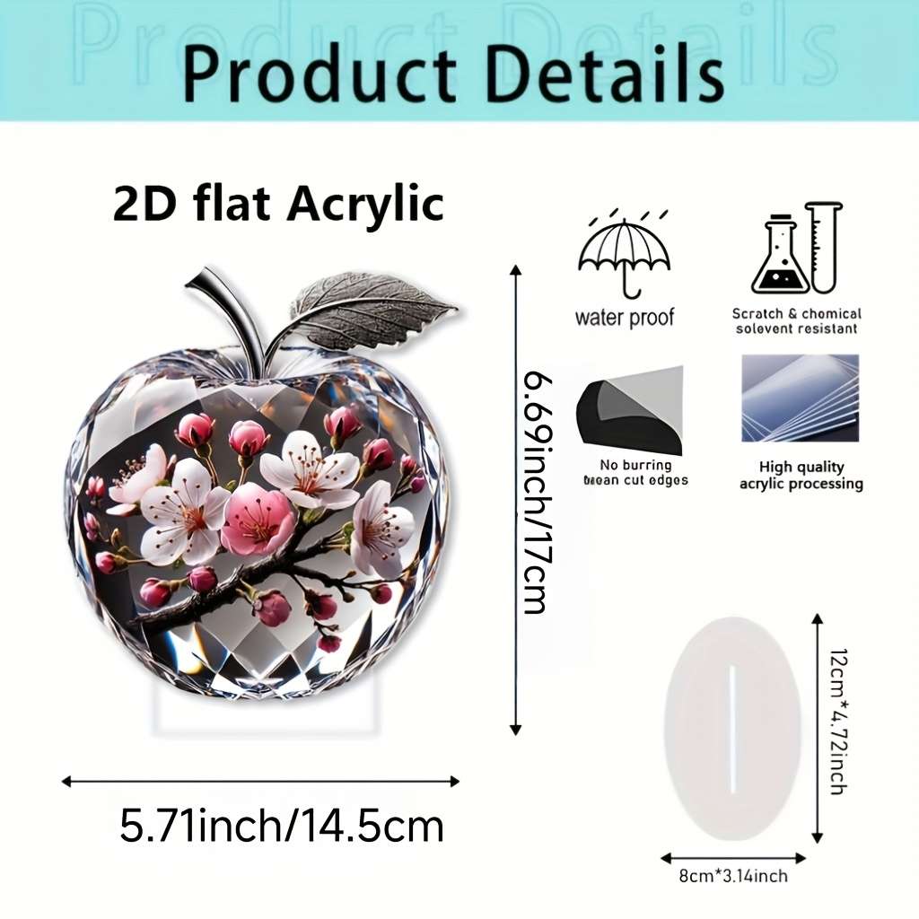 1pc 2D Flat   Printing Art Deco Acrylic Apple Statue with Cherry Blossom Design Universal Holida