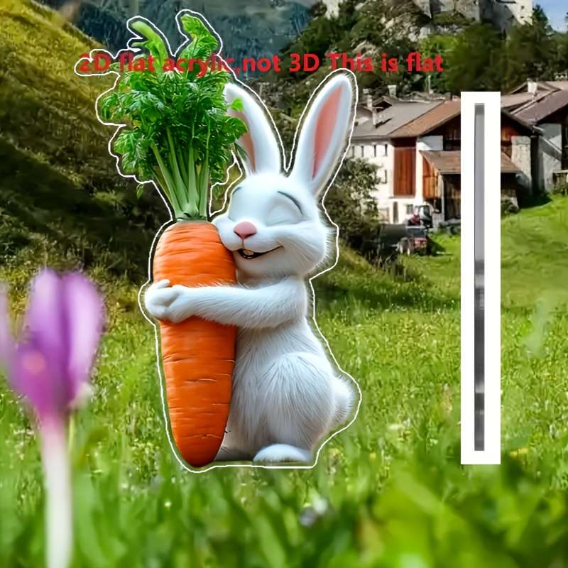 1pc 2D Flat  Adorable Rabbit with Carrot Garden Stake  Acrylic Perfect Easter Gift for Outdoo