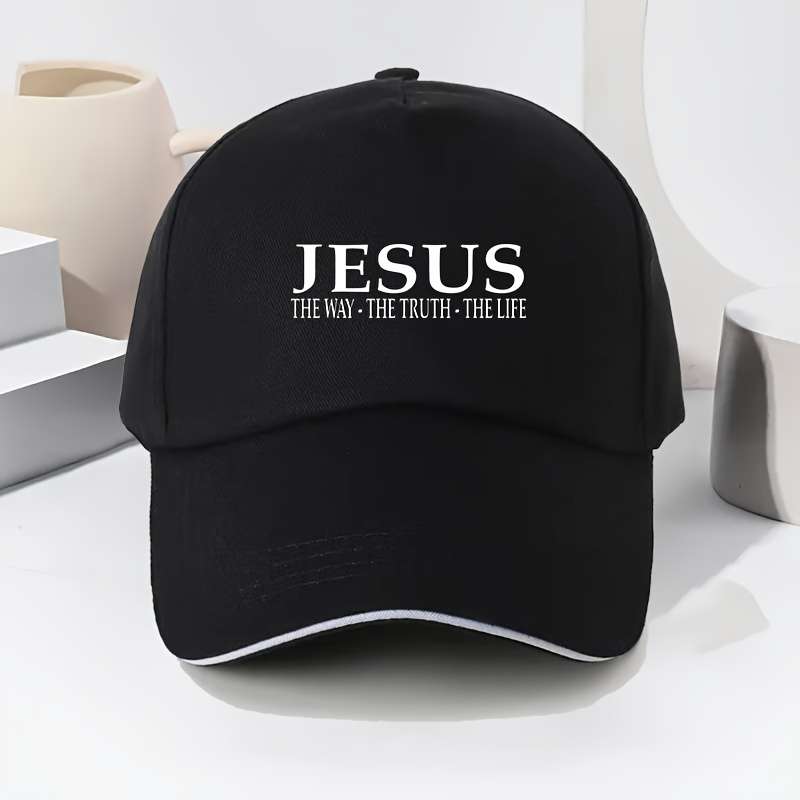 Adjustable Baseball Cap With 'Jesus' Print Lightweight Breathable Fabric Wide Brim