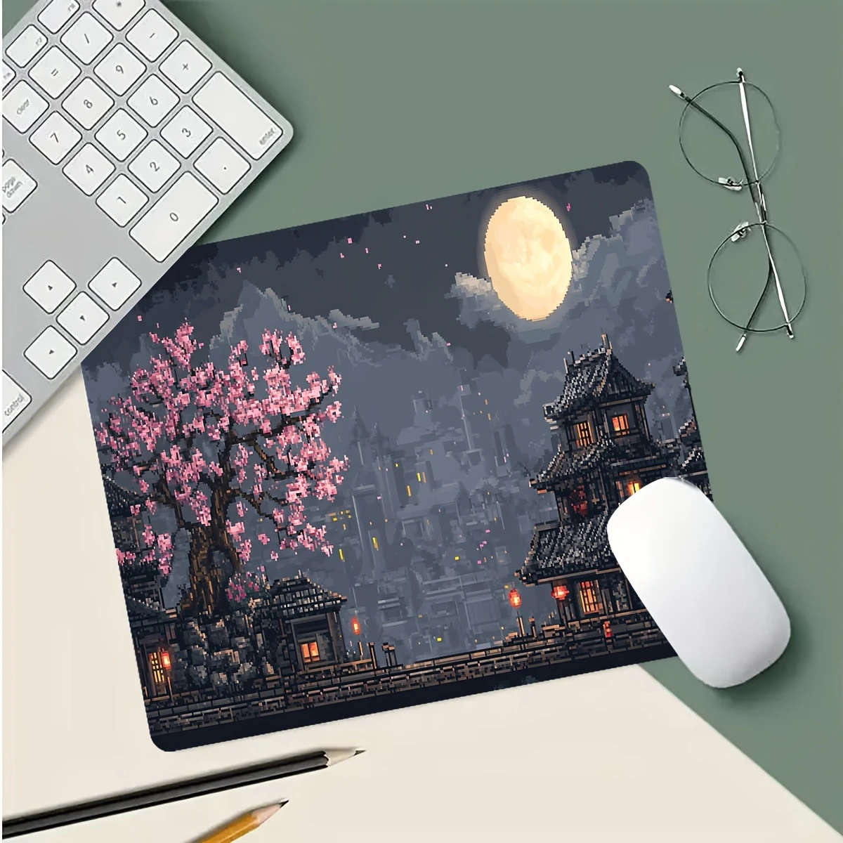 21x26cm Vibrant Cherry Blossom Night Scene Mouse Pad Gaming