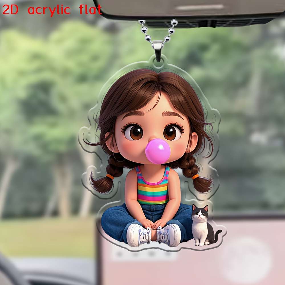2D Flat A Little Girl Blowing Bubble Gum Hanging Pendant For Accessories Suitable For