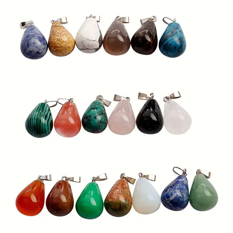 Natural Stone Drop Shape Pendants and Leather Cord Necklaces