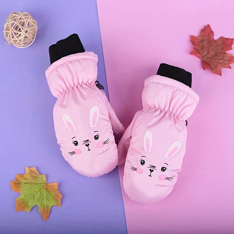 1 Pair Bunny Black Size 3 To 6 Years Old Warm Gloves