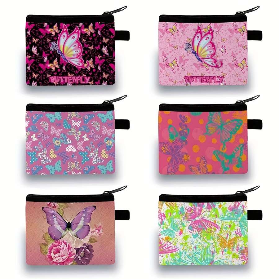 Butterfly Pattern Coin Purse Cute Fashion Storage Bag Polyester Material Durable Lightweight B