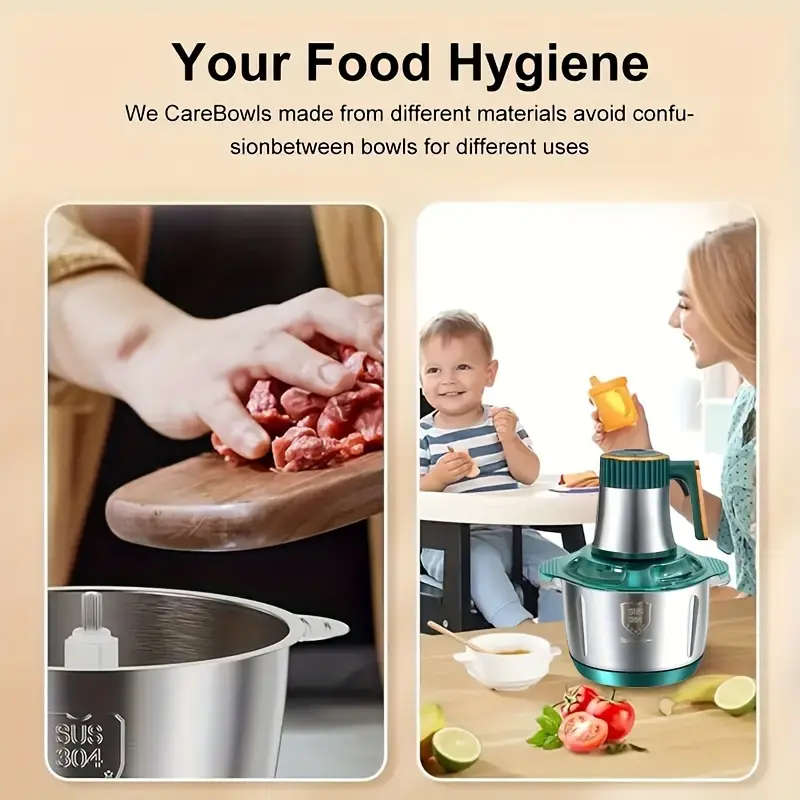 5L Multifunctional Electric Chopper Food Processor Stainless Steel Five Speed