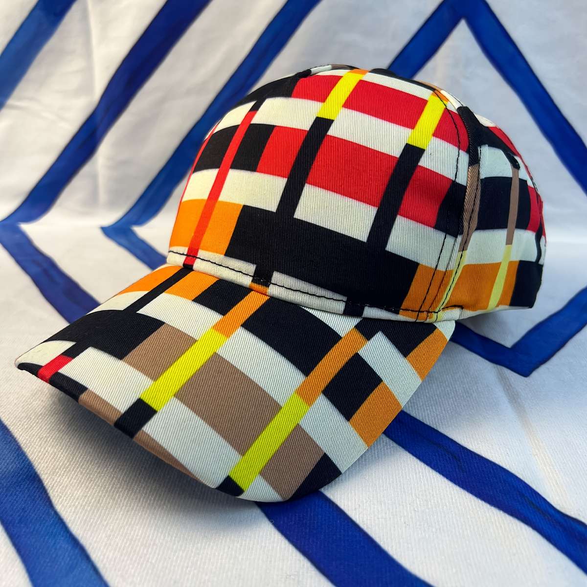 Geometric Plaid Pattern Baseball Cap 100% Polyester Adjustable Breathable Lightweight S