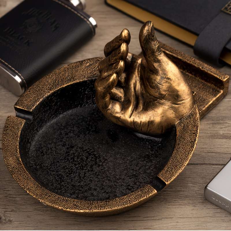Creative Finger Ashtray Phone Stand C Unique Retro Decor for Home or Office Golden Resin