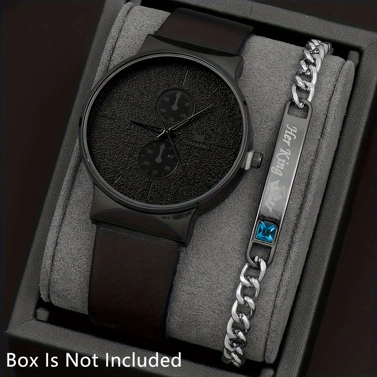 2pcs set Fashion Men's Simple Business Quartz Watch Bracelet Set Ideal Choice For Gifts Color sent