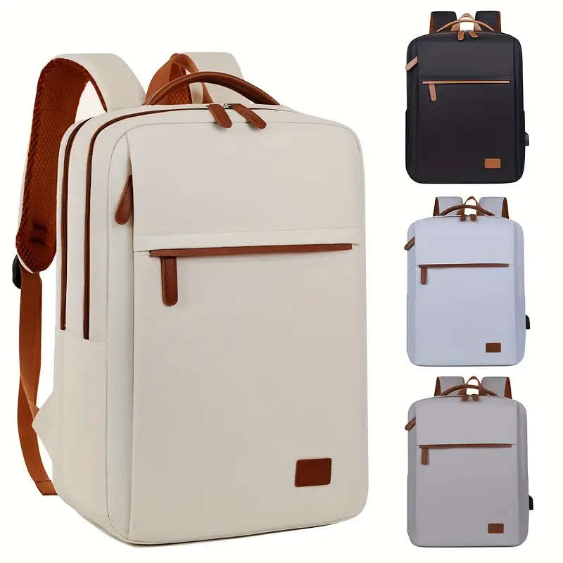 1pc Multi-Layer Business Backpack 20-30L Nylon Computer Bag Solid Color Zip Closure Non-Waterproof B