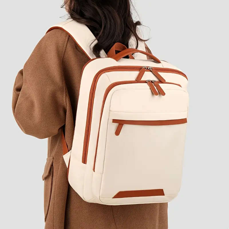 4pcs Set Expandable Nylon Business Backpack Solid Color Waterproof Zipper Closure