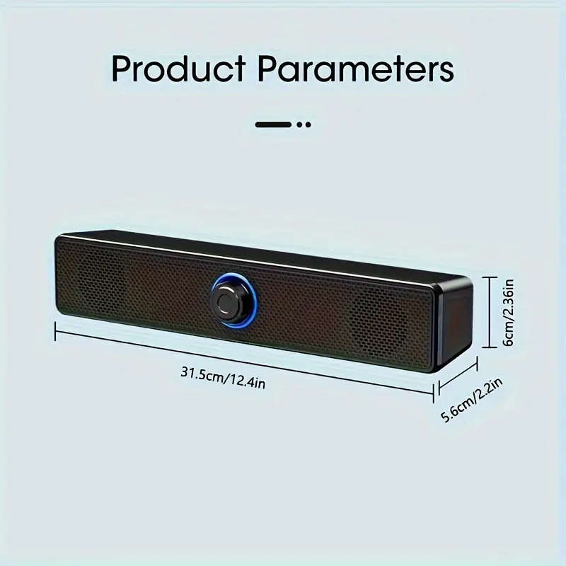 1pc Stereo Soundbar USB-Powered Desktop Speaker with Volume Control Dual Speakers Bass Boost Button
