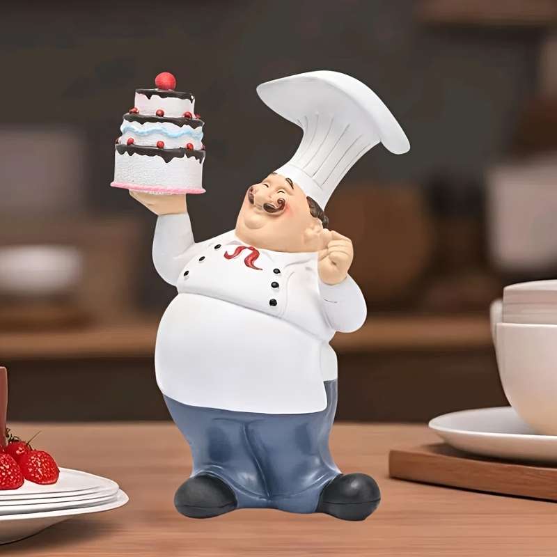 1pc Charming Resin Chef Figurine with Cake Design Playful Kitchen Decor for Home Restaurant or