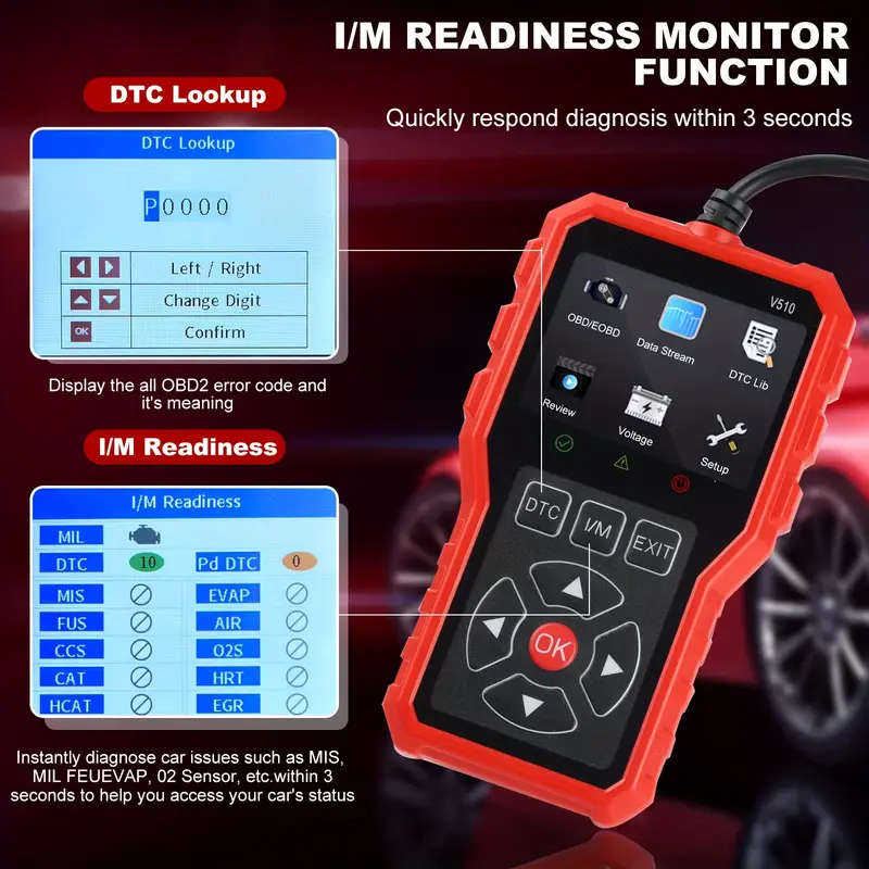 OBD2 Scanner Diagnostics Tool Full OBD2 Functionality Reset Modes 6 And 8 Engine Code Reader