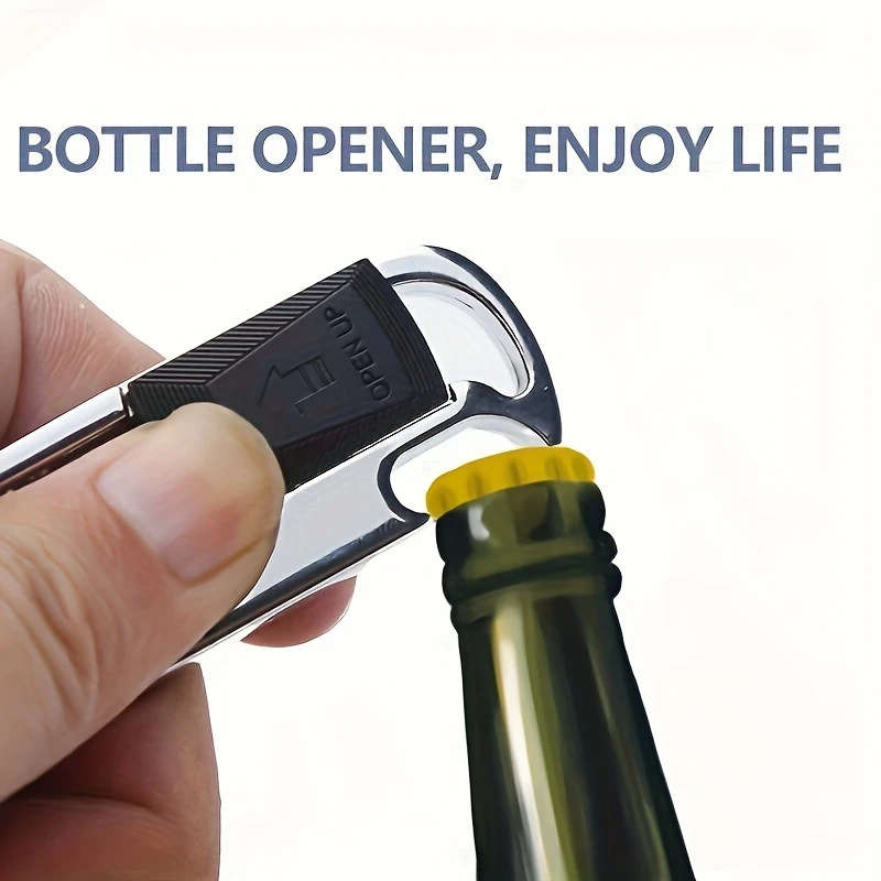 1pc Stainless Steel Car Keychain for Men with 4 Detachable Rings Bottle Opener Sleek Black Business