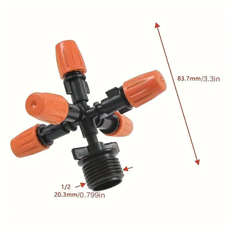 1Pc 5Way Garden Spray Sprayer 20.3mm Threaded Joint Spray Nozzle