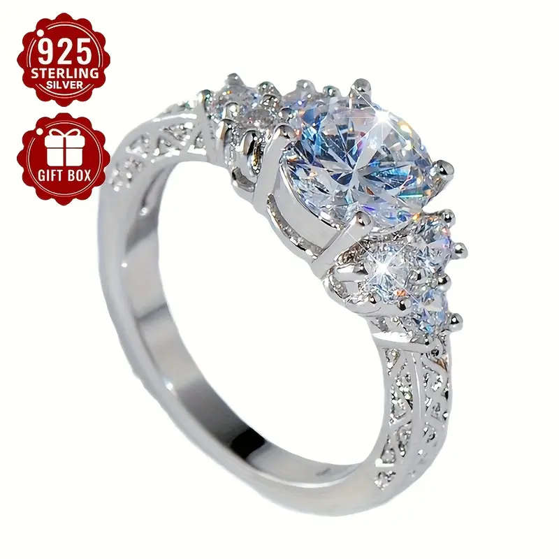 Elegant 925 Sterling Silver Engagement Ring with Sparkling Cubic Zirconia