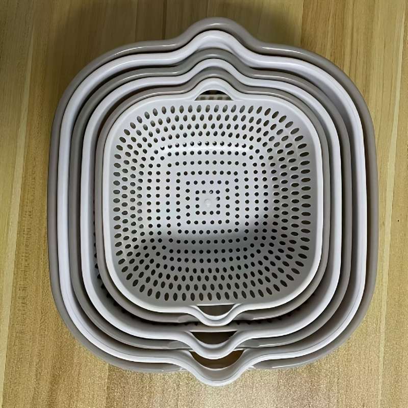 6pcs Set Foldable Double Layer Drain Basket Set Reusable PP Plastic Filter for Washing Veget