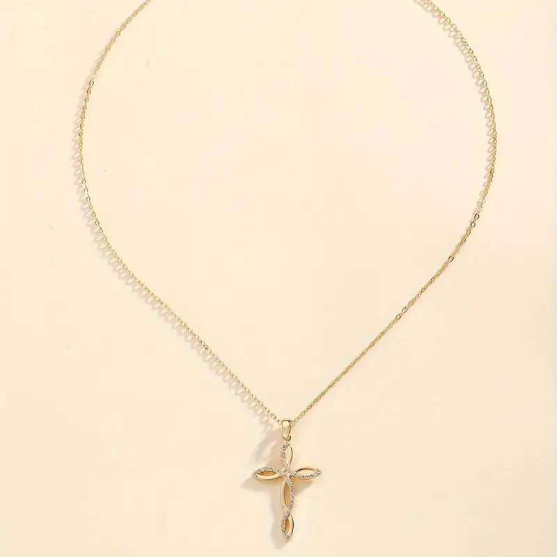Gem Inlaid Cross Pendant Necklace