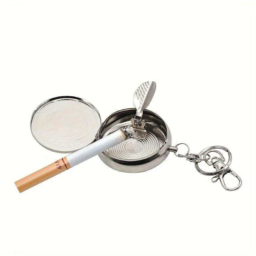Stainless Steel Round Ashtray With Key Ring No Battery Required Color Sent Randomly