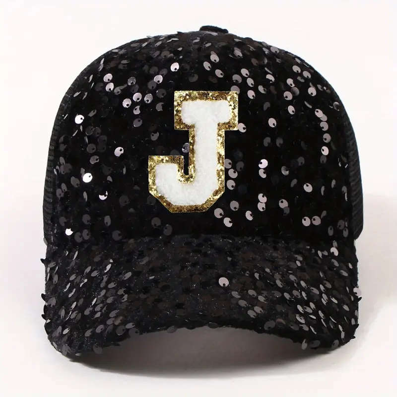 Fashionable Black 26 Letters Glitter Sequin Hat