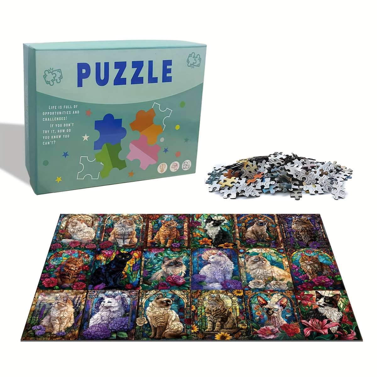 1000pcs Jigsaw Puzzle Flower Cats White Red Black Yellow Blue 19.25 x 26.75 Inter