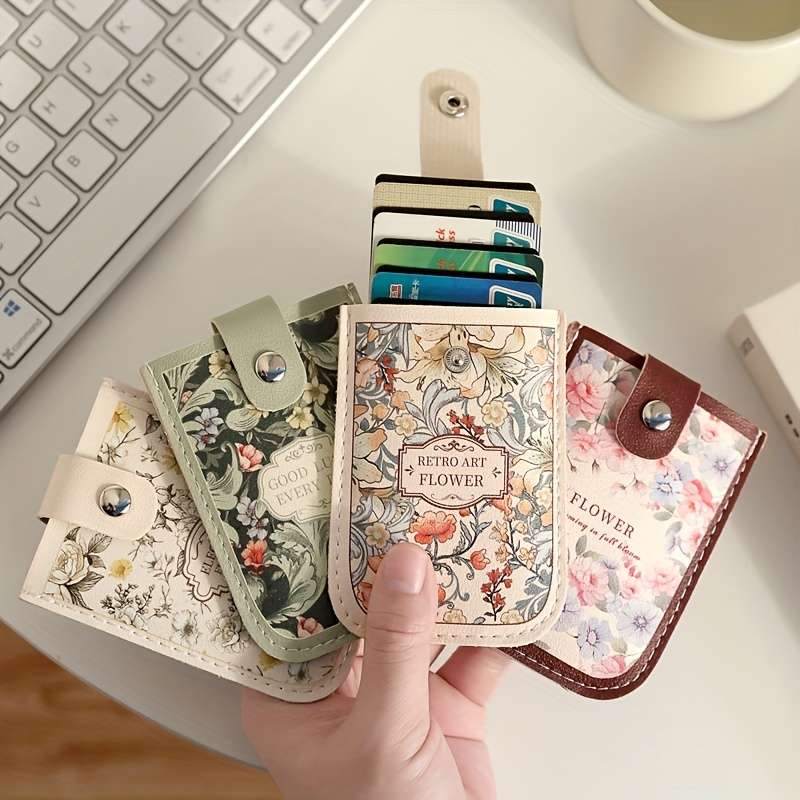 1pc Vintage Floral Pattern Pull-Out Multi-Card Slot ID Holder Large Capacity Compact Ultra-Thin Sy
