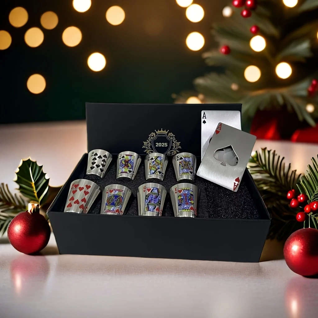 1 Box of Whiskey Glasses 8 Stainless Steel Whiskey Glasses and 2 Bottle Openers Yes