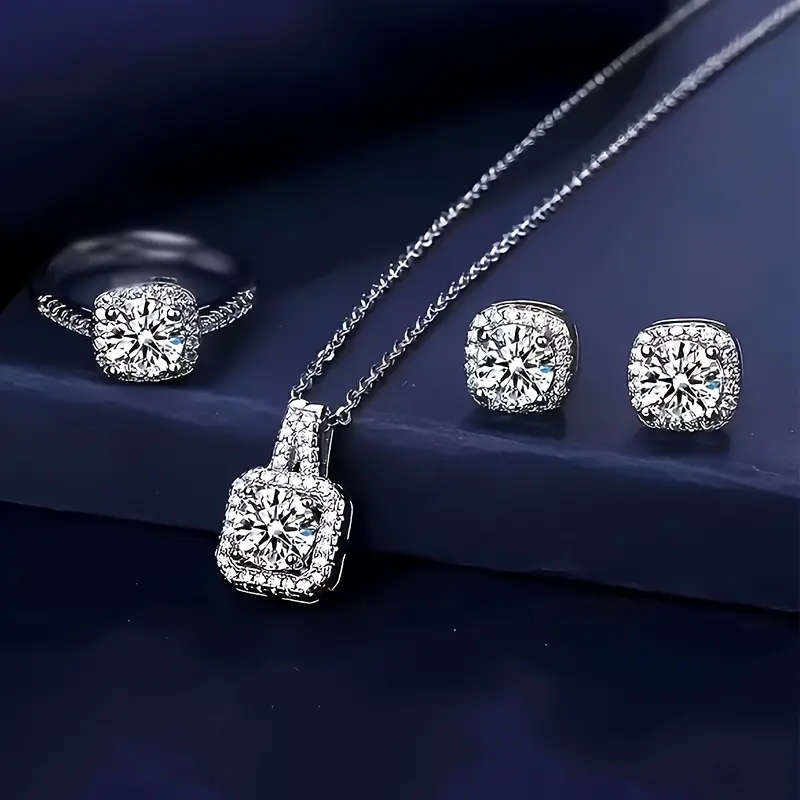4 Piece Jewelry Collection  Pendant Necklace, Earrings, And Adjustable Ring