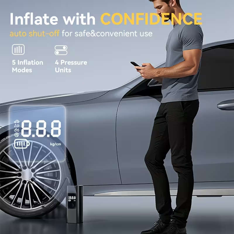 3000mAh Cordless Air Pump with Digital Tire Pressure Gauge