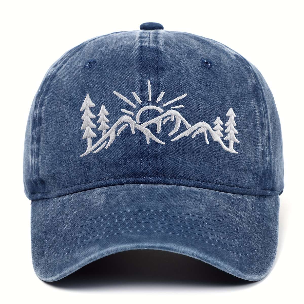 1pc Embroidered Mountain Design Baseball Cap 100% Cotton Adjustable Buckle Closure Lightweight
