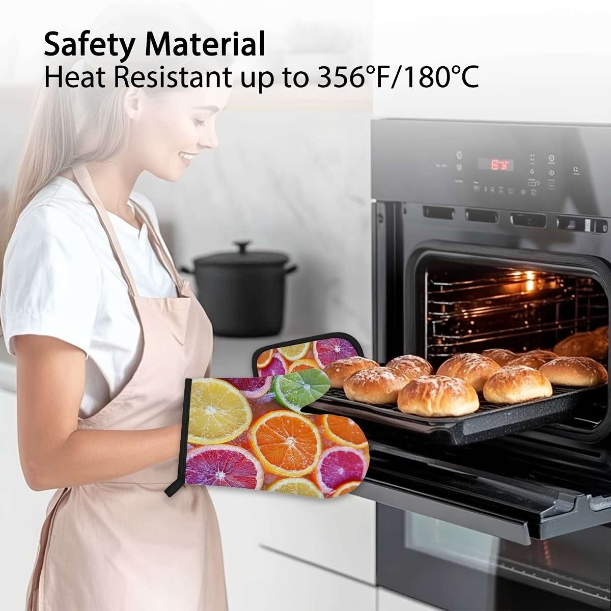 2pcs Citrus Fruit Slices Pattern Oven Mitts and Pot Holders Set Heat Resistant Microwave Glov