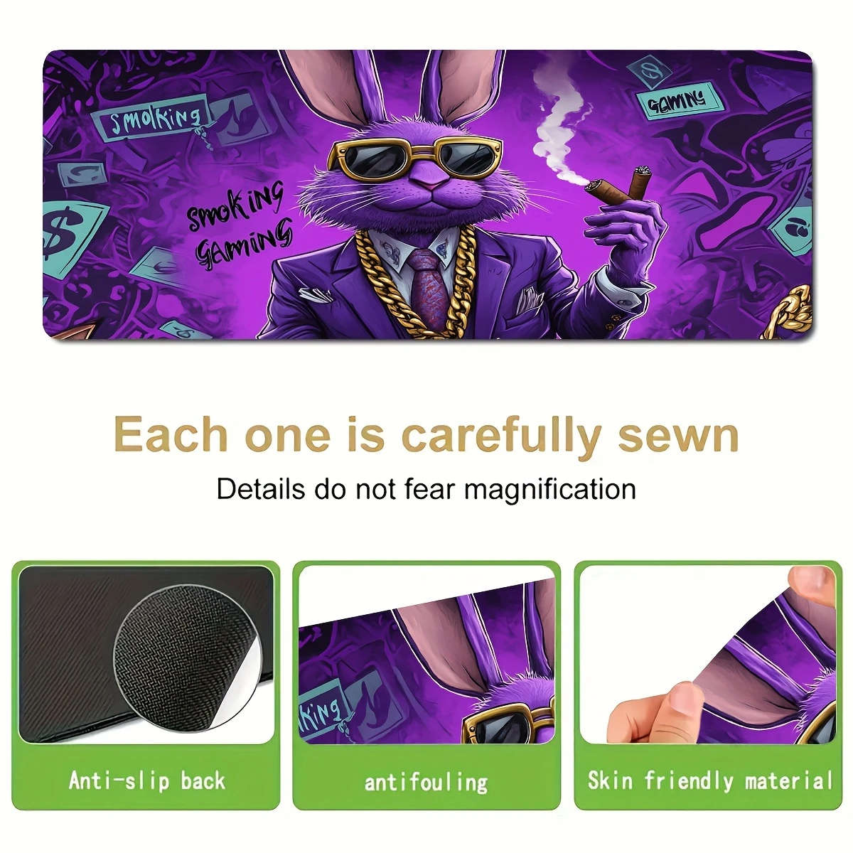 1pc 40x90cm Purple Rabbit Mouse Pad Soft Touch Office Desk Accessory