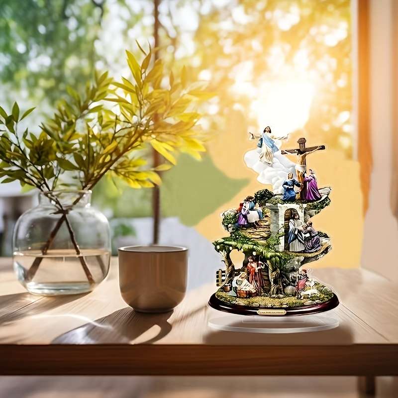 1pc 2D Flat  Boho Acrylic Jesus Birth Scene  Desktop Decoration Non-Electric