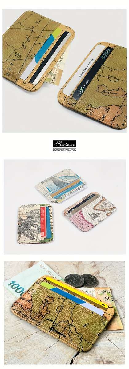 Vintage Map Print Pu Leather Card Cases Mini Wallet