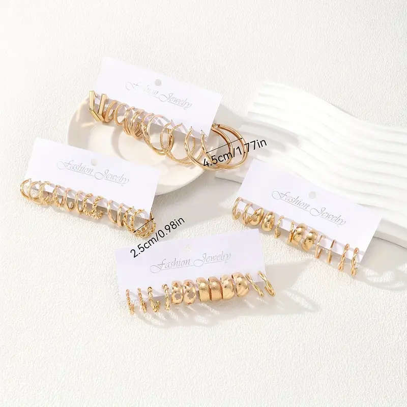 24 Pairs of Fashionable Hoop Earrings