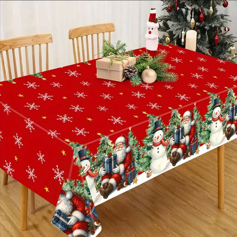 1 Piece Of Red Christmas Patterned Tablecloth