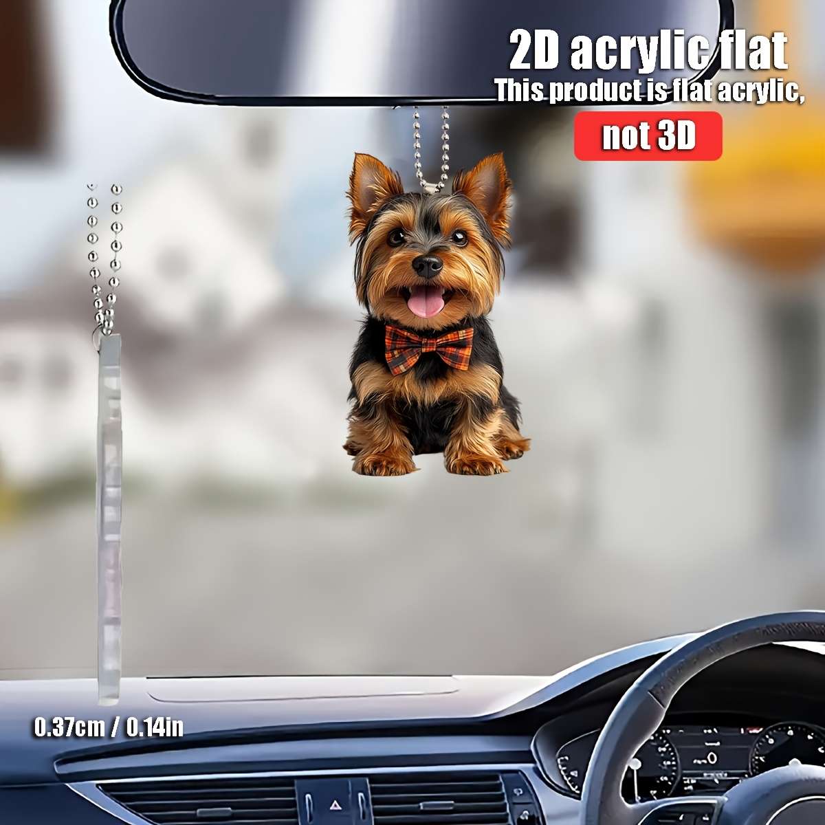 1pc 2D Flat   acrylic flat  A cute Yorkshire Terrier wearing a bow hanging accessories  f
