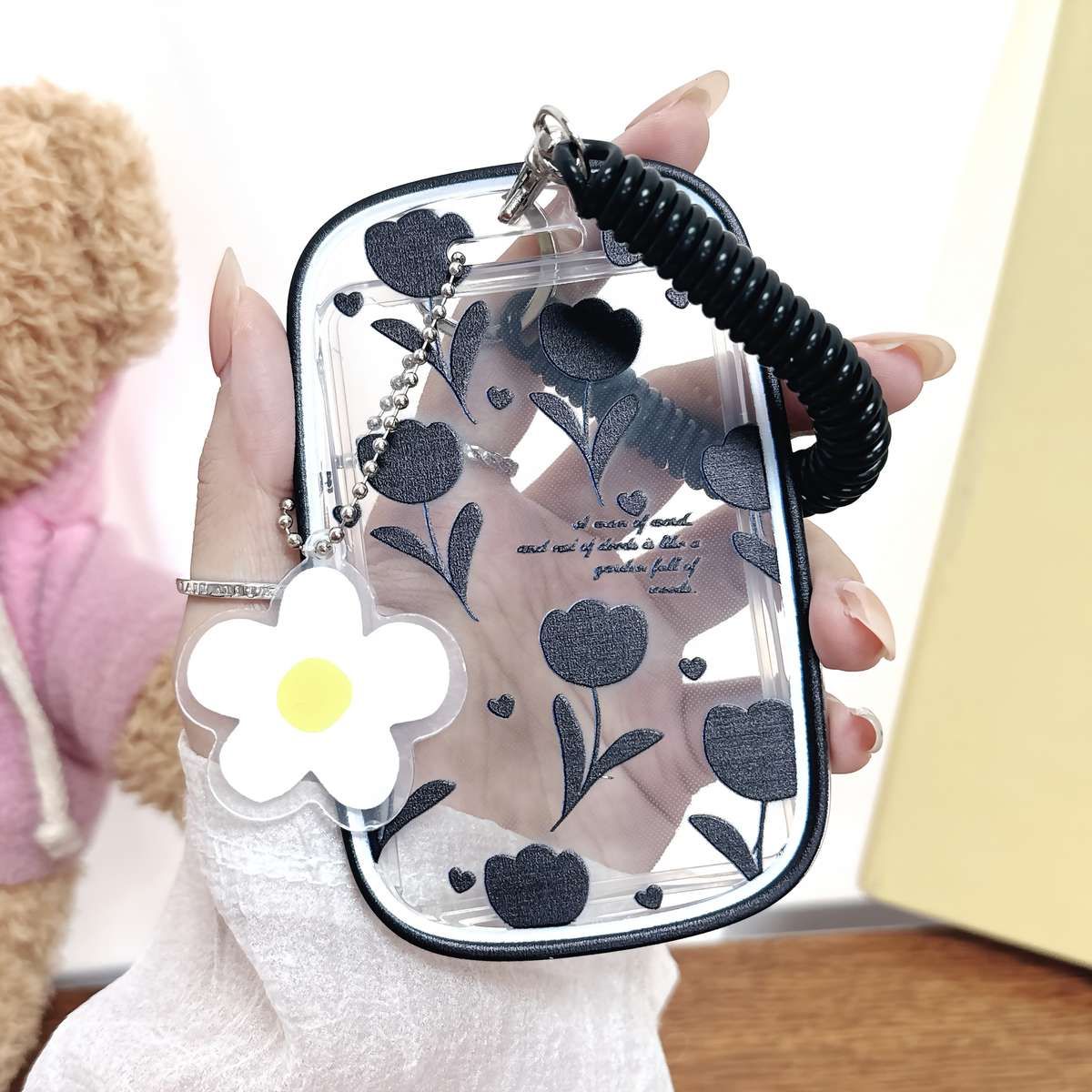 Chic Black Tulip Floral Design Card Holder