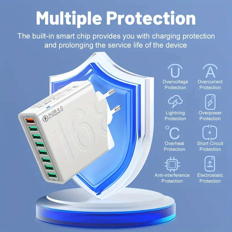 1pc Multiport Fast Charging USB Wall Phone Charger Adapter QC 3.0 USB Phone Charger for iPhone